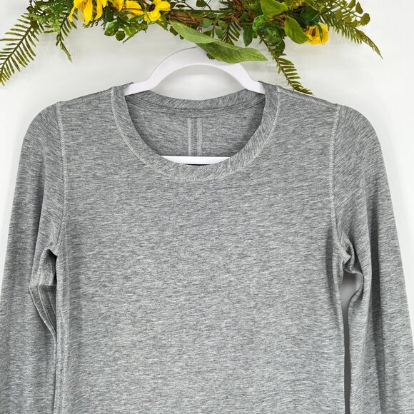 Lululemon Karma Long Sleeve Shirt Heathered Gray Thumbholes Crew Neck No Size - Picture 4 of 7
